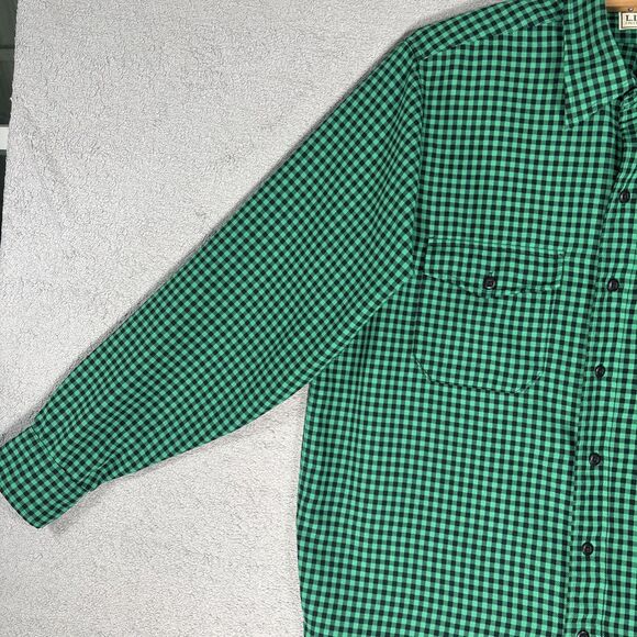 Vintage LL Bean Flannel Shirt Men’s Size L Allagash Green Black Gingham Plaid - Picture 5 of 14
